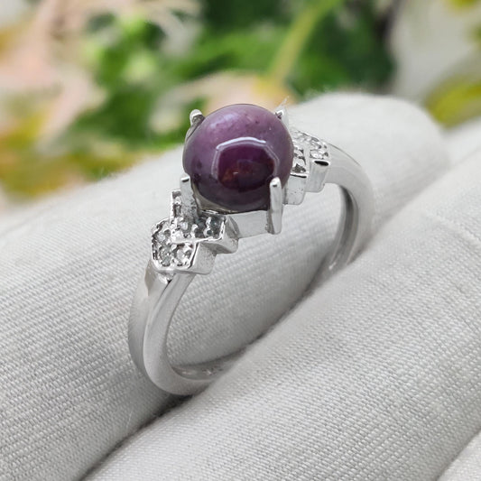 Star Ruby Ring, Sterling Silver, Minimalist Natural Gemstone Band, Dainty Cabs Jewelry, Birthday Gift