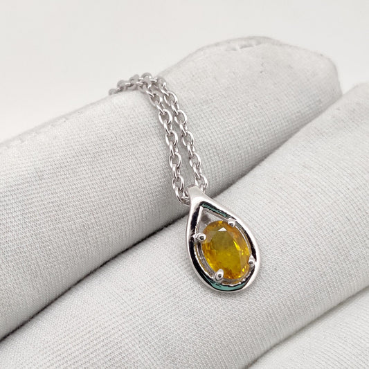 Handmade Sapphire Pendant Sterling Silver, Yellow Stone Necklace, September Birthstone Jewelry