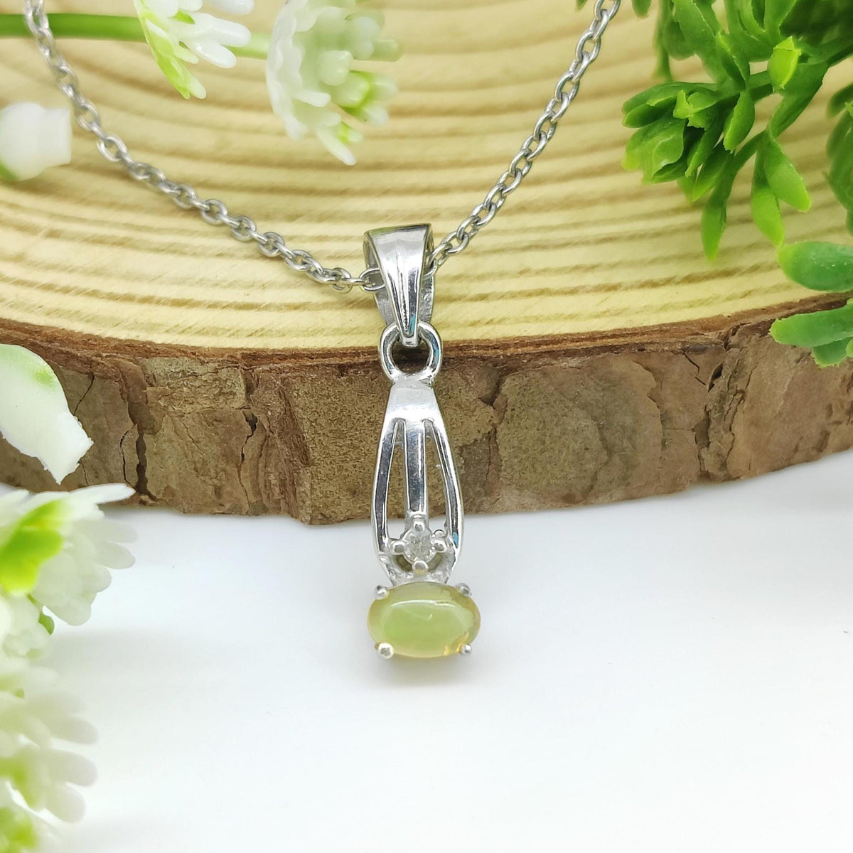Natural Opal Pendant-925 Sterling Silver-October Birthstone Jewelry-Ethiopian Opal Jewelry-Cubic Zircon-Gift for Birthday