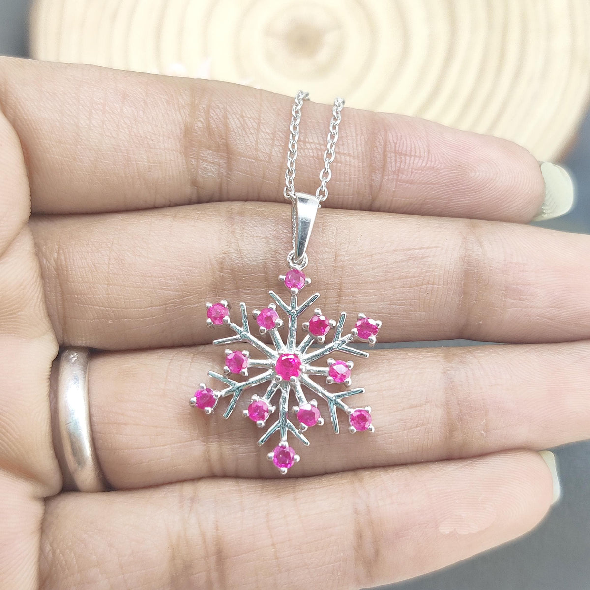Ruby Flower Pendant: Sterling Silver July Birthstone Jewelry
