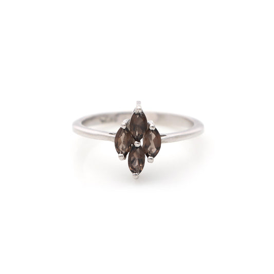 Natural Smoky Quartz Marquise Ring, Sterling Silver Anniversary Band (June Birthstone)