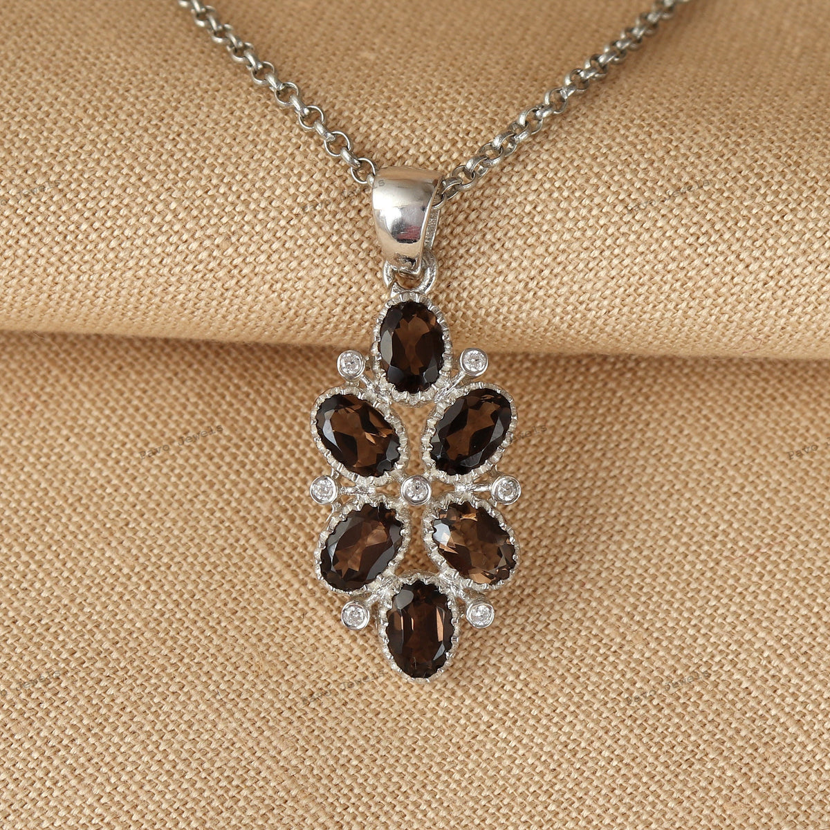 Natural Smoky Quartz Pendant-925 Sterling Silver Jewelry-Oval Gemstone Pendant-November Birthstone-Cubic Zircon-Anniversary Gift for wife