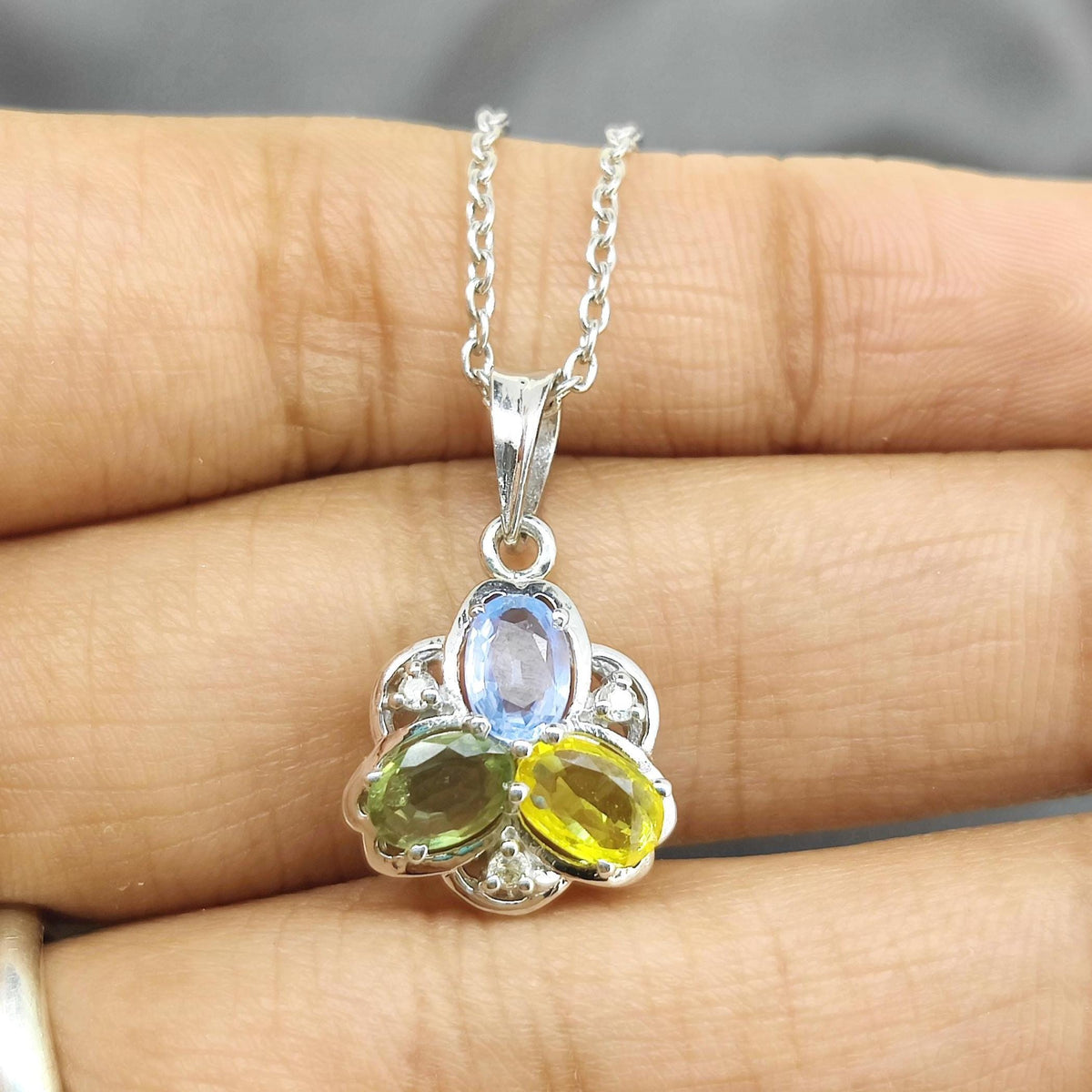 Natural Multi Sapphire Pendant-925 Sterling Silver-September Birthstone Pendant-Sapphire Jewelry