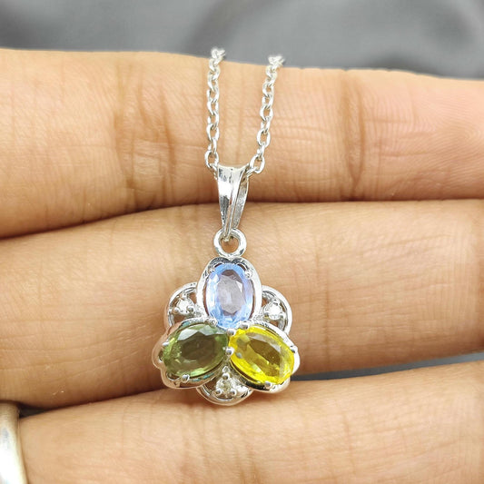 Natural Multi Sapphire Pendant-925 Sterling Silver-September Birthstone Pendant-Sapphire Jewelry