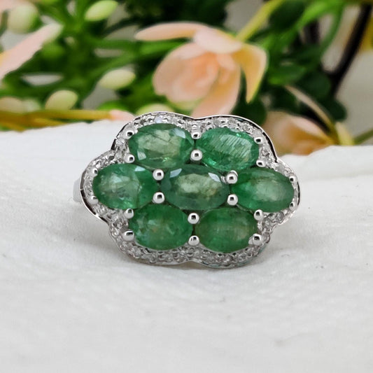 Natural Emerald Sterling Silver Ring: May Birthstone Handmade Gemstone Jewelry