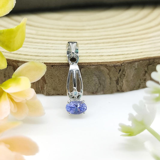 Natural Tanzanite Pendant- 925 Sterling Silver Jewelry-December Birthstone Jewelry-Cubic Zircon Women's Pendant-Birthday Gift