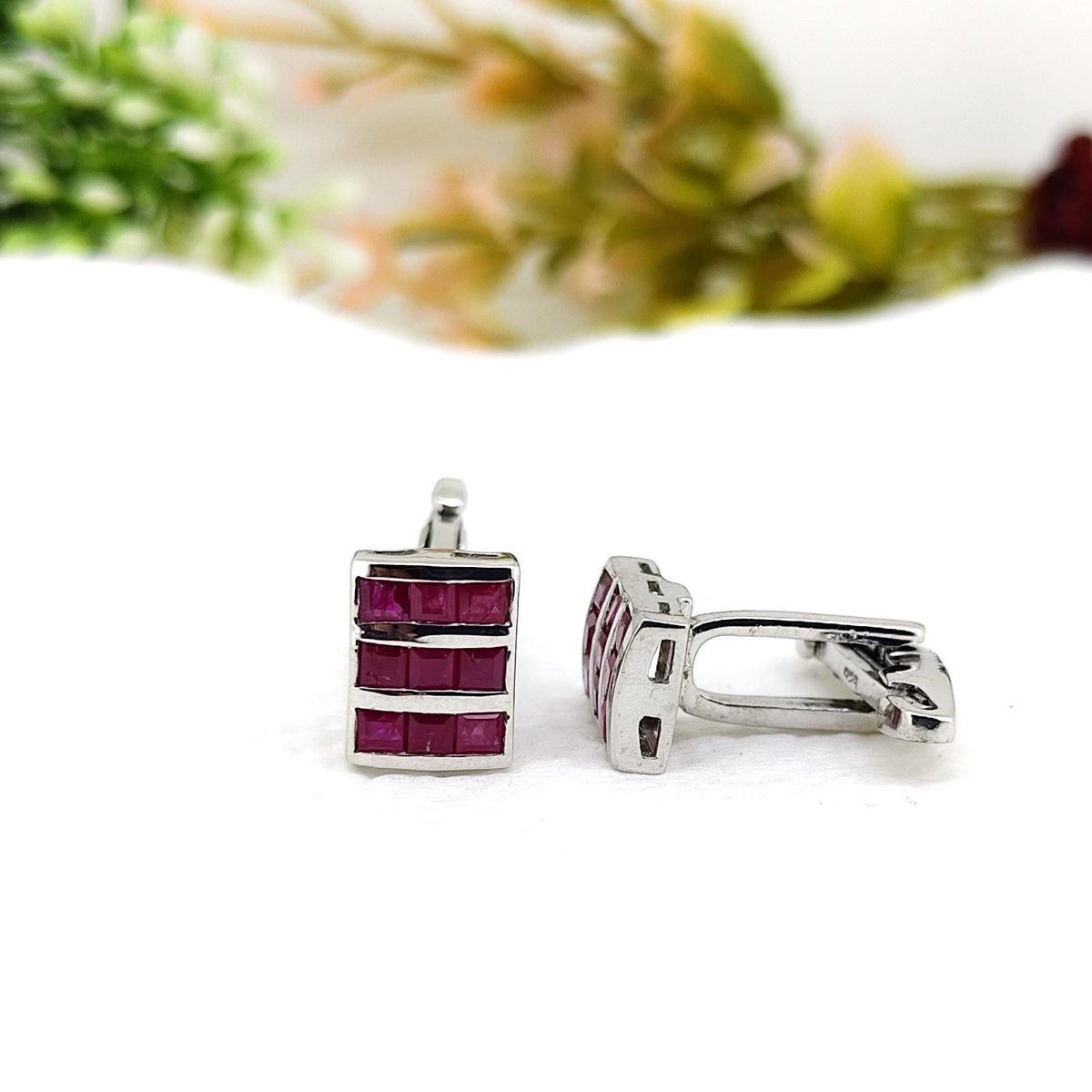 Handmade Ruby Cufflinks 925 Sterling Silver Men's Wedding & Anniversary Jewelry