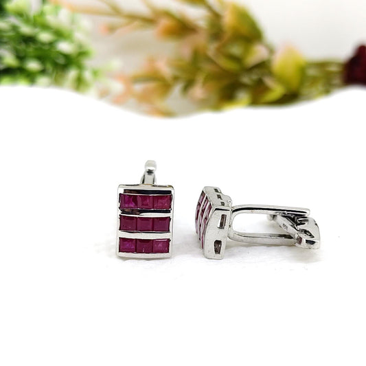Handmade Ruby Cufflinks 925 Sterling Silver Men's Wedding & Anniversary Jewelry