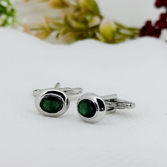 Emerald Cufflinks, Sterling Silver, Oval Cut Gemstone, Anniversary Gift-Men's Accessories, Gift for Him-Her