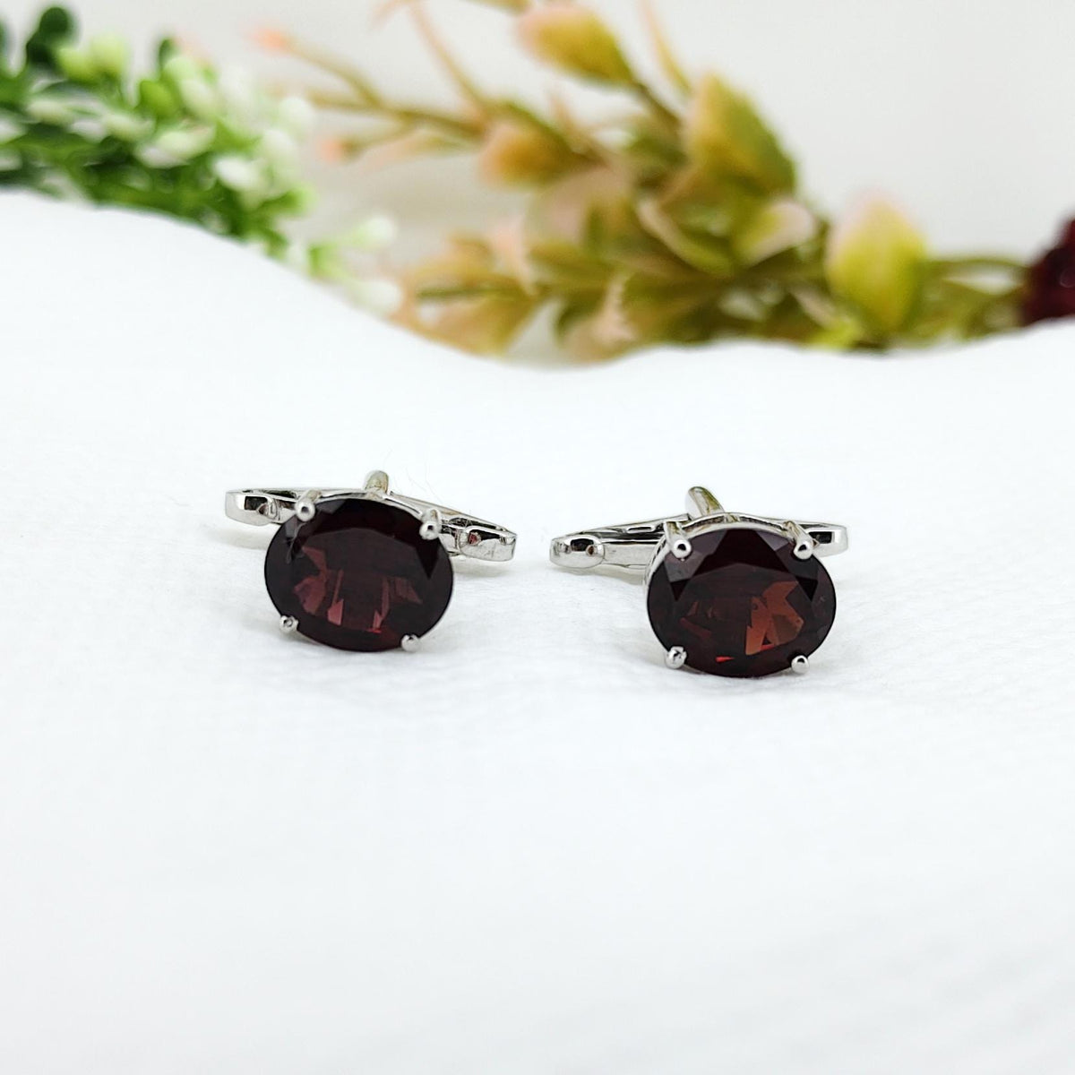 Garnet Sterling Silver Cufflinks, January Birthstone Gift for Him, Anniversary Gift Jewelry