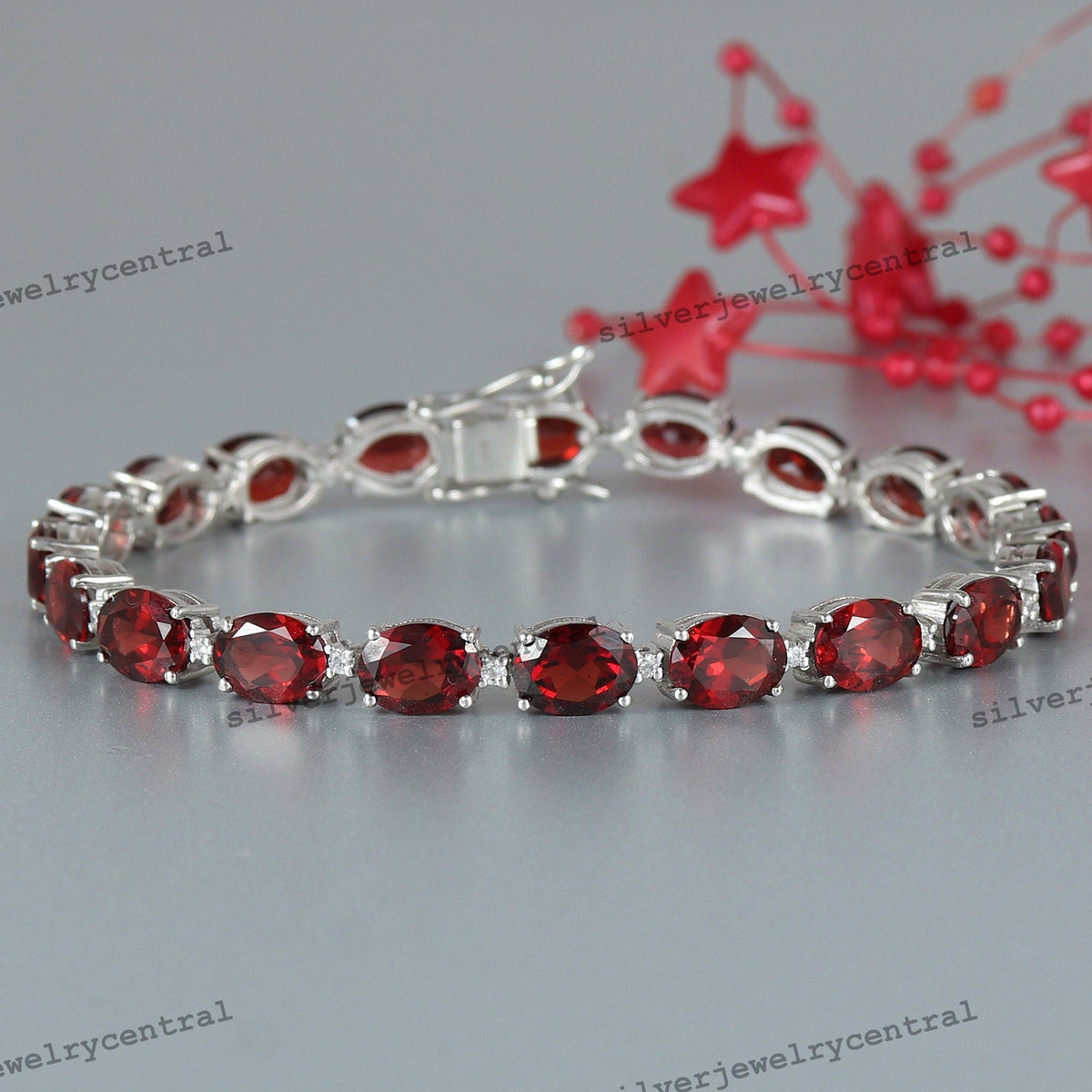 Natural Garnet Tennis Bracelet: Oval 925 Sterling Silver, January Birthstone
