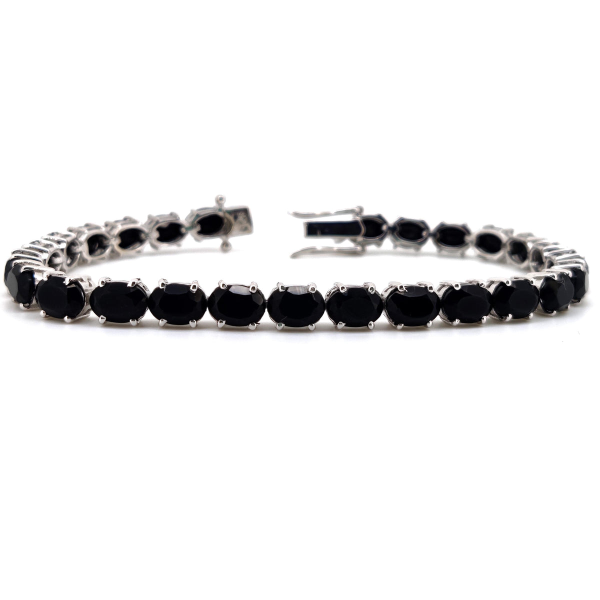 Natural Black Onyx Oval Tennis Bracelet, Sterling Silver, December Birthstone