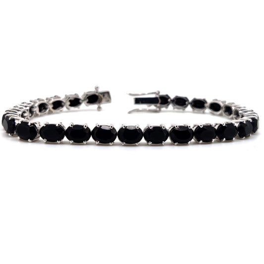 Natural Black Onyx Oval Tennis Bracelet, Sterling Silver, December Birthstone