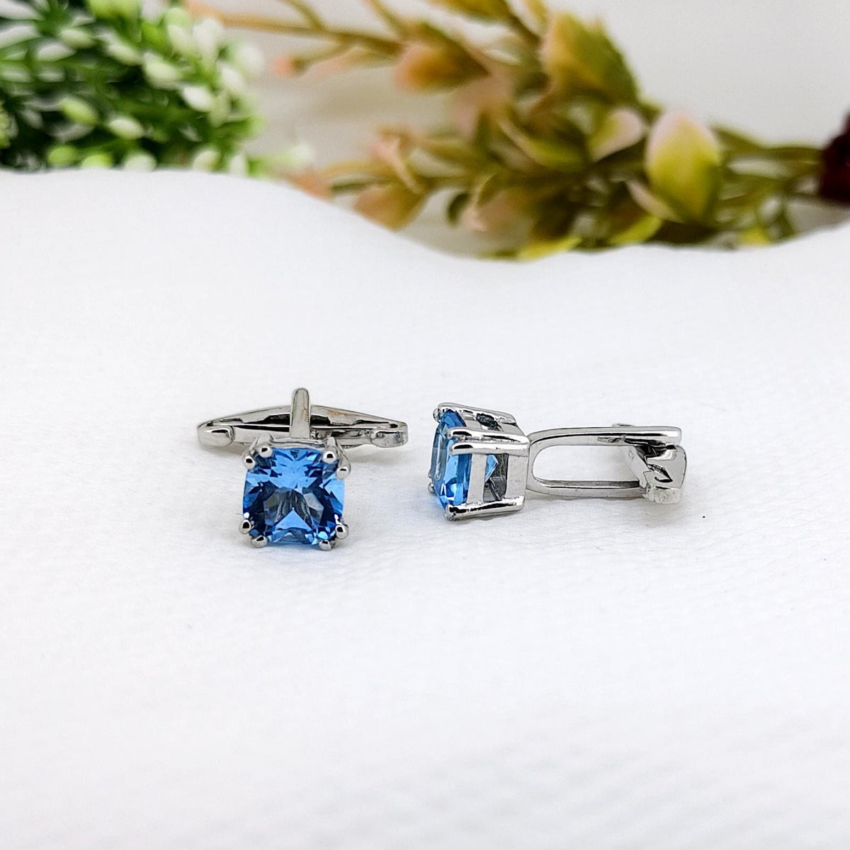 Minimalist Swiss Blue Topaz Cufflinks: Sterling Silver, December Birthstone, Formal Wear