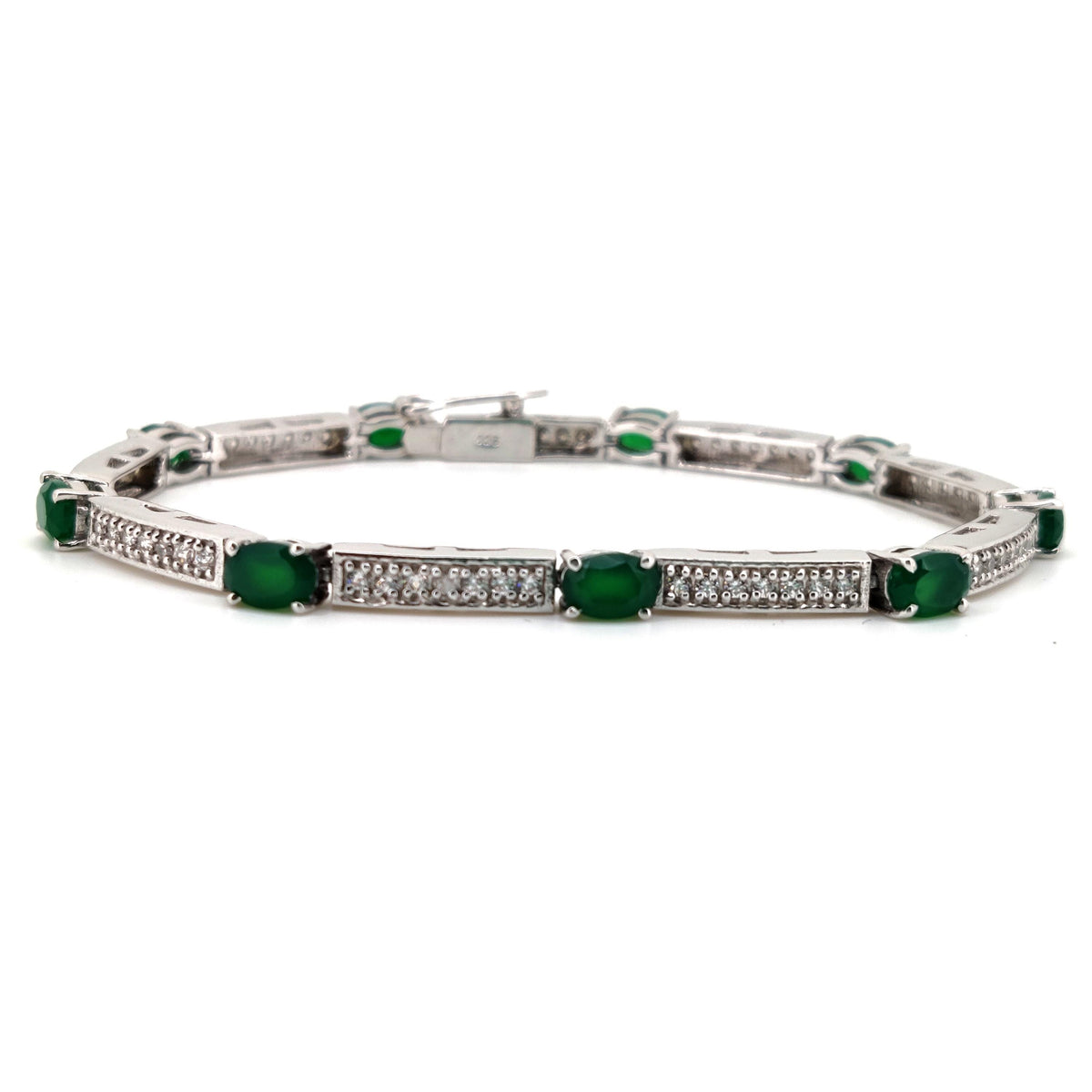 Natural Green Onyx Oval Tennis Bracelet | Solid 925 Sterling Silver | May Birthstone Jewelry