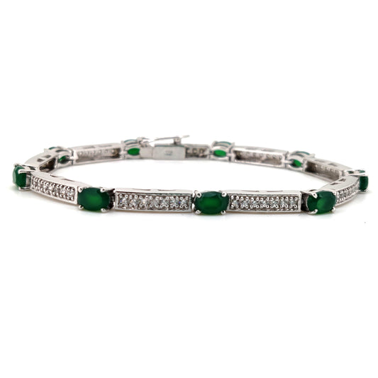 Natural Green Onyx Oval Tennis Bracelet | Solid 925 Sterling Silver | May Birthstone Jewelry