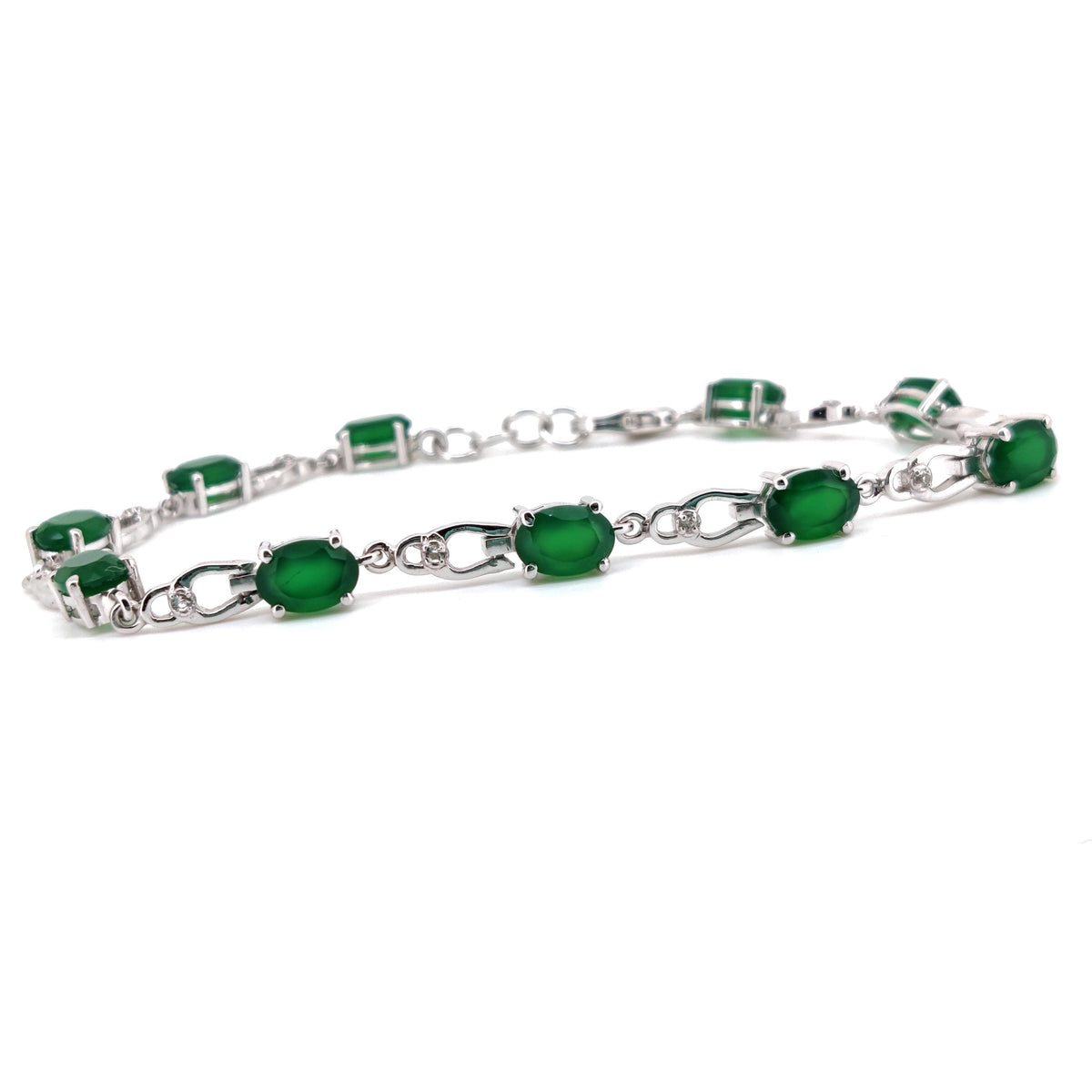 Oval Green Onyx Tennis Bracelet, Sterling Silver, May Birthstone, Handmade Jewelry