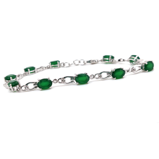 Oval Green Onyx Tennis Bracelet, Sterling Silver, May Birthstone, Handmade Jewelry