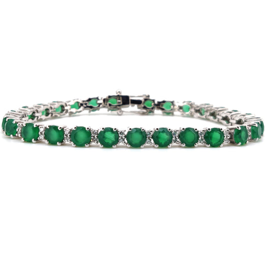 Green Onyx Tennis Bracelet, 5mm Round Faceted Gemstone, Sterling Silver, May Birthstone