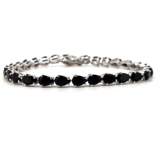Handmade Black Onyx Pear Cut Tennis Bracelet, Sterling Silver, December Birthstone