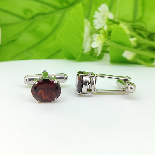 Oval Garnet Cufflinks, 925 Sterling Silver, January Birthstone, Men's Formal Accessories