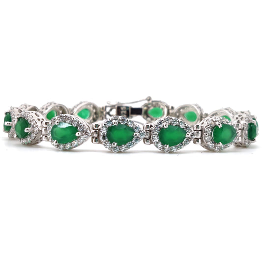 Sterling Silver Pear Green Onyx Bracelet, May Birthstone Tennis Jewelry