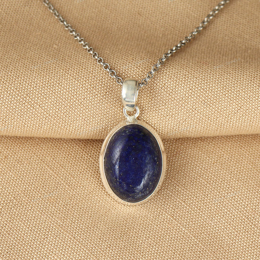 Handmade Oval Lapis Lazuli Pendant, 925 Sterling Silver Bezel
