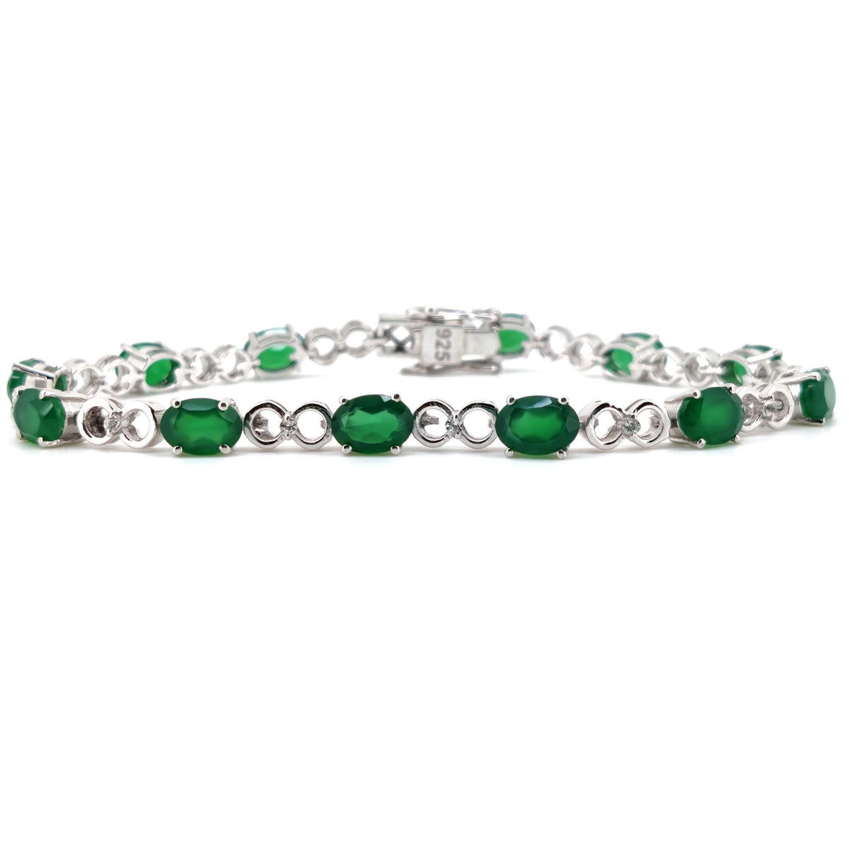 Oval Green Onyx Tennis Bracelet, 925 Sterling Silver, May Birthstone, Handmade Jewelry