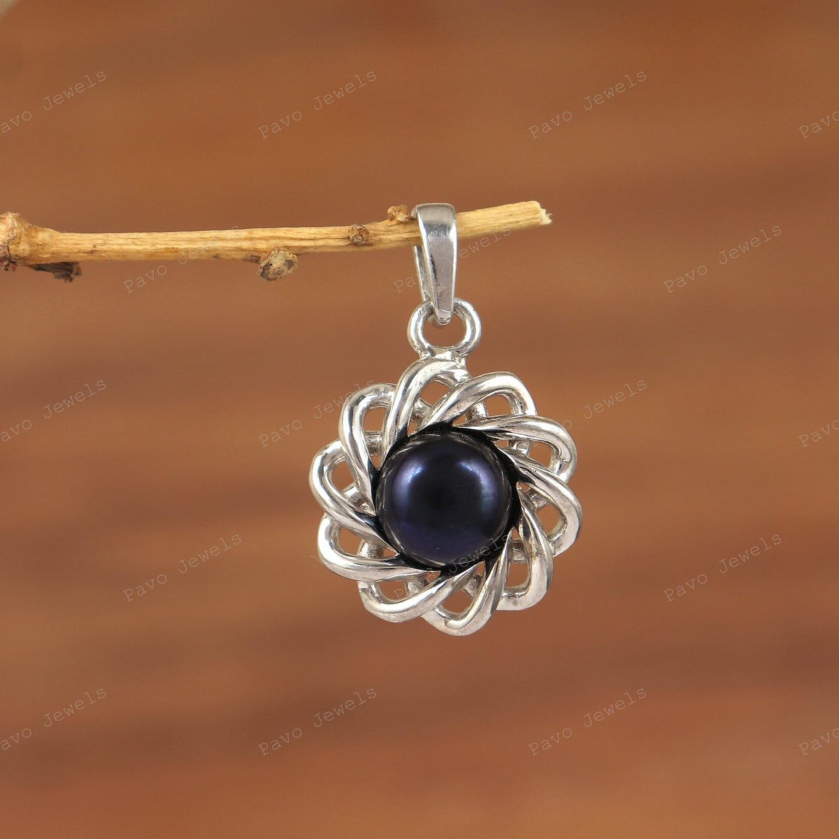Sterling Silver Black Pearl Pendant Necklace, Handmade Jewelry