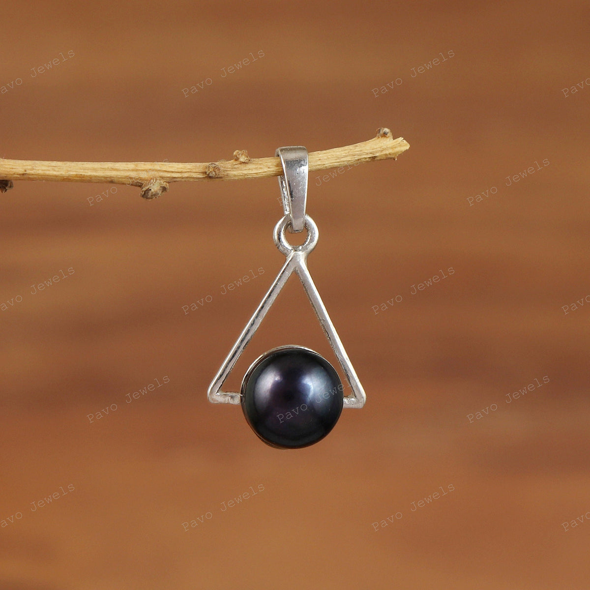 Black Pearl Cabochon Pendant, 925 Sterling Silver, Handmade Jewelry