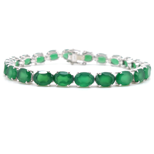 Natural Green Onyx Sterling Silver Tennis Bracelet, May Birthstone Jewelry