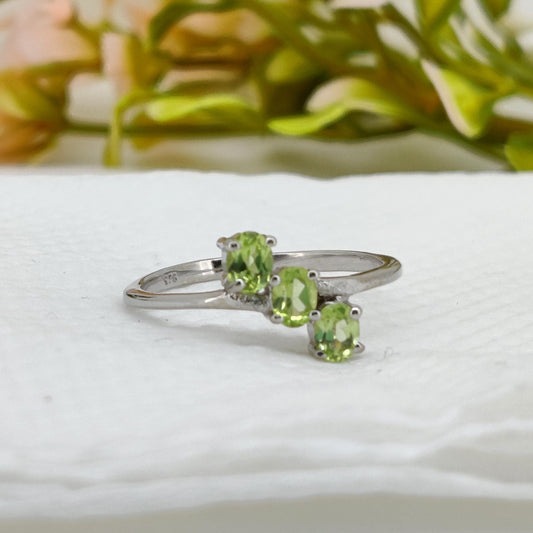 Peridot Sterling Silver Ring: Oval Gemstone Stacking Band Ring