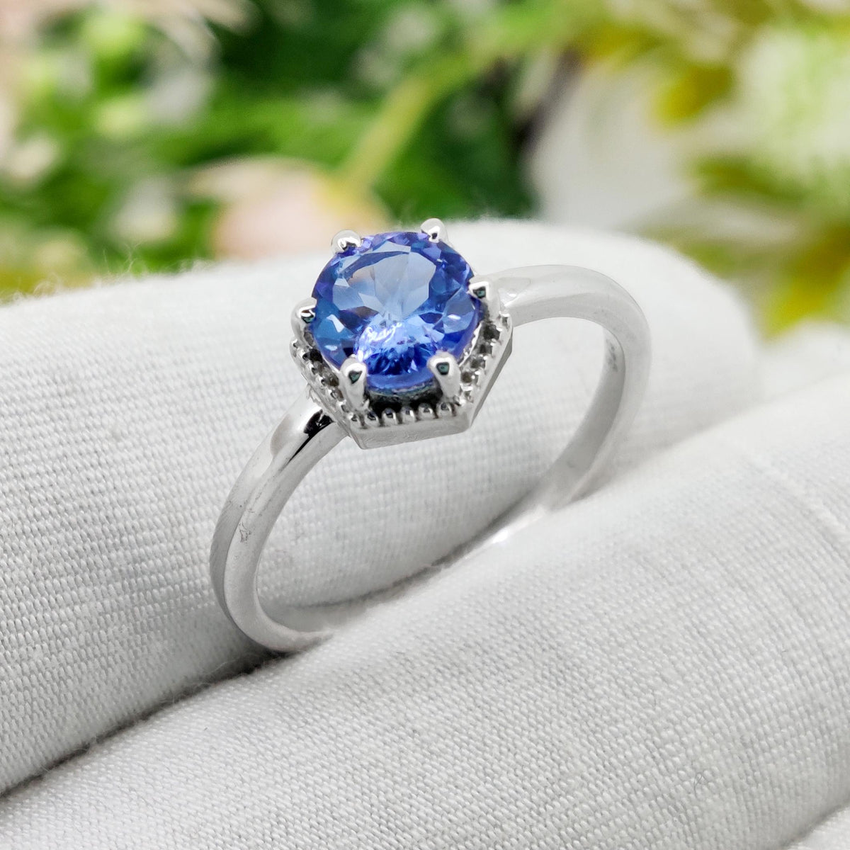 Round Cut Tanzanite Sterling Silver Solitaire Ring, Natural Blue December Birthstone