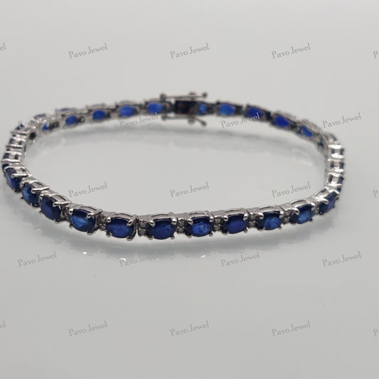 Blue Sapphire Bracelet, Tennis Sterling Silver Handmade Jewelry
