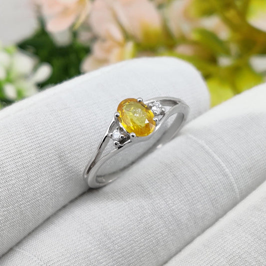 Sapphire Engagement Ring, Sterling Silver Handmade Ring, Dainty Yellow Gemstone Jewelry