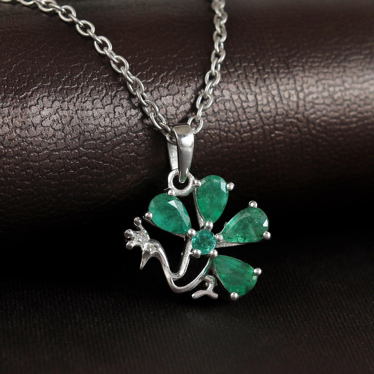 Emerald Peacock Pendant: 925 Sterling Silver May Birthstone