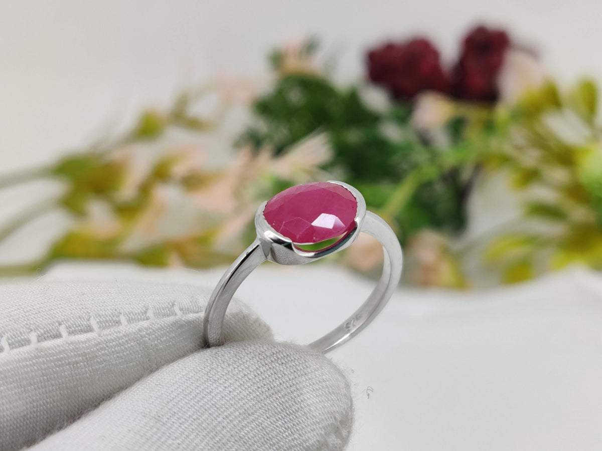 Ruby Ring, 925 Sterling Silver, July Birthstone, Handmade Oval Gemstone