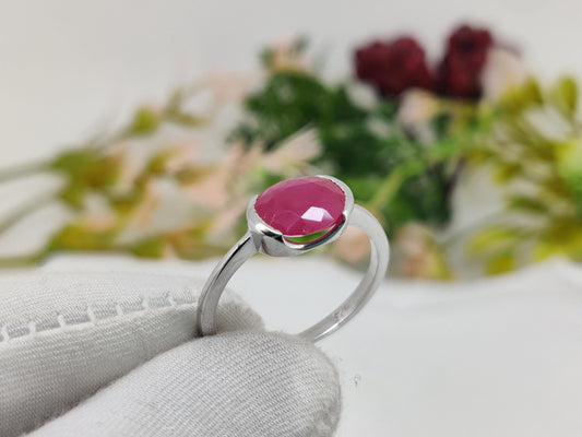 Ruby Ring, 925 Sterling Silver, July Birthstone, Handmade Oval Gemstone