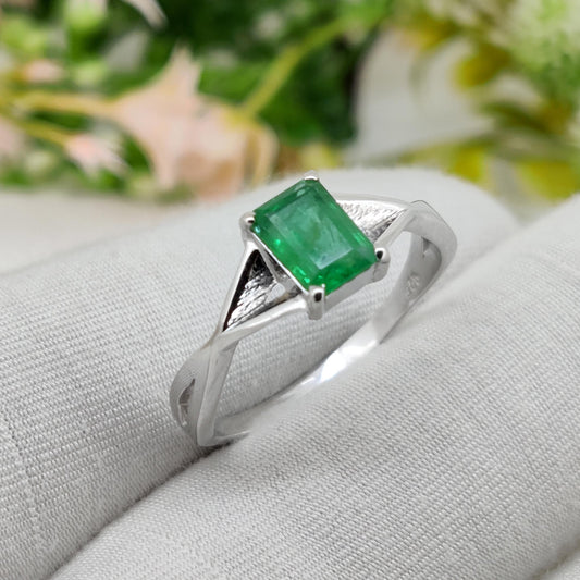 Natural Emerald Ring, 925 Sterling Silver, Handmade Green Gemstone Jewelry Gifts
