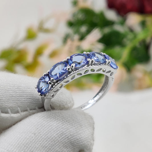 Natural Tanzanite Eternity Band, Handmade Silver Gemstone Ring, December Birthstone, Gifts For Her