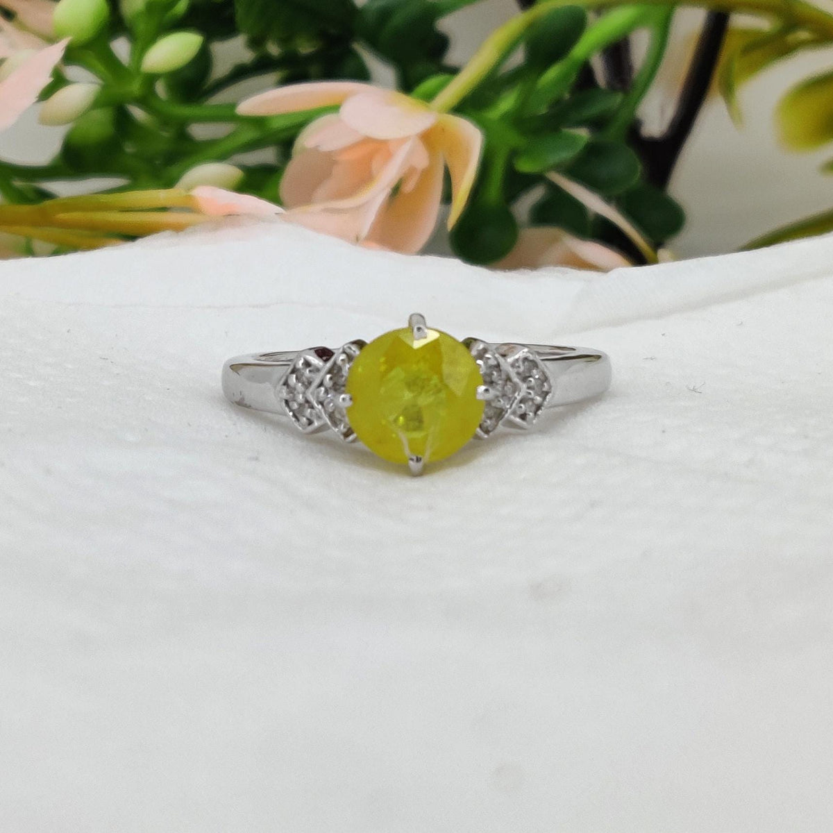 Yellow Sapphire Ring, Round Cut, 925 Sterling Silver, September Birthstone
