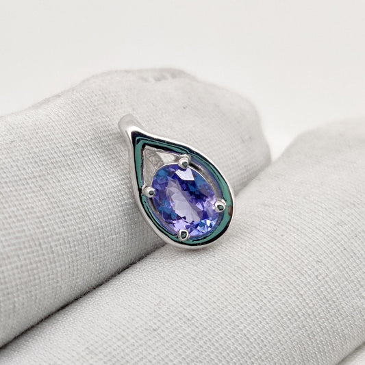 Oval Tanzanite Pendant, 925 Sterling Silver Teardrop Necklace, December Birthstone Gift