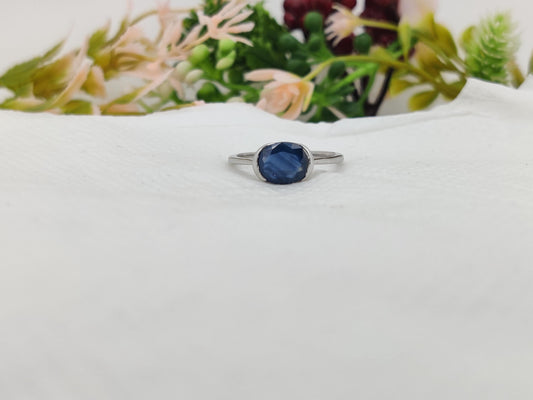 Oval Blue Sapphire Bezel Set Ring, Sterling Silver, September Birthstone, Minimalist Jewelry
