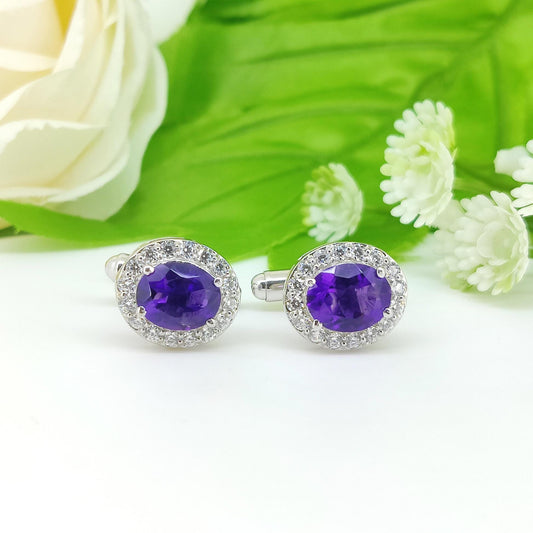 Natural African Amethyst Cufflinks-925 Sterling Silver Jewelry-Gemstone Cluster Cufflinks-Minimalist Amethyst Jewelry-Mother's Day Gift