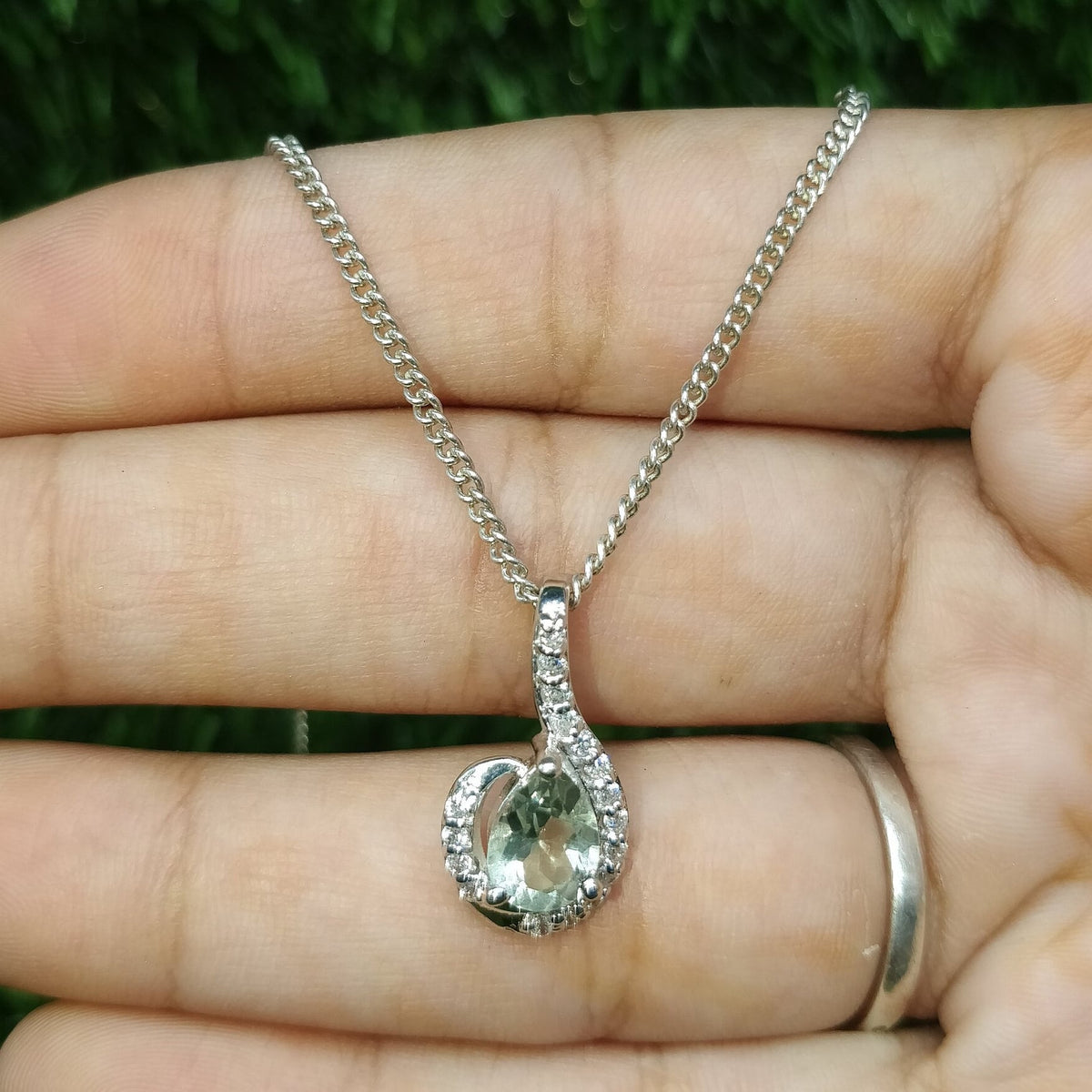 Green Amethyst Pear Pendant, 925 Sterling Silver Necklace, Minimalist Gemstone Jewelry