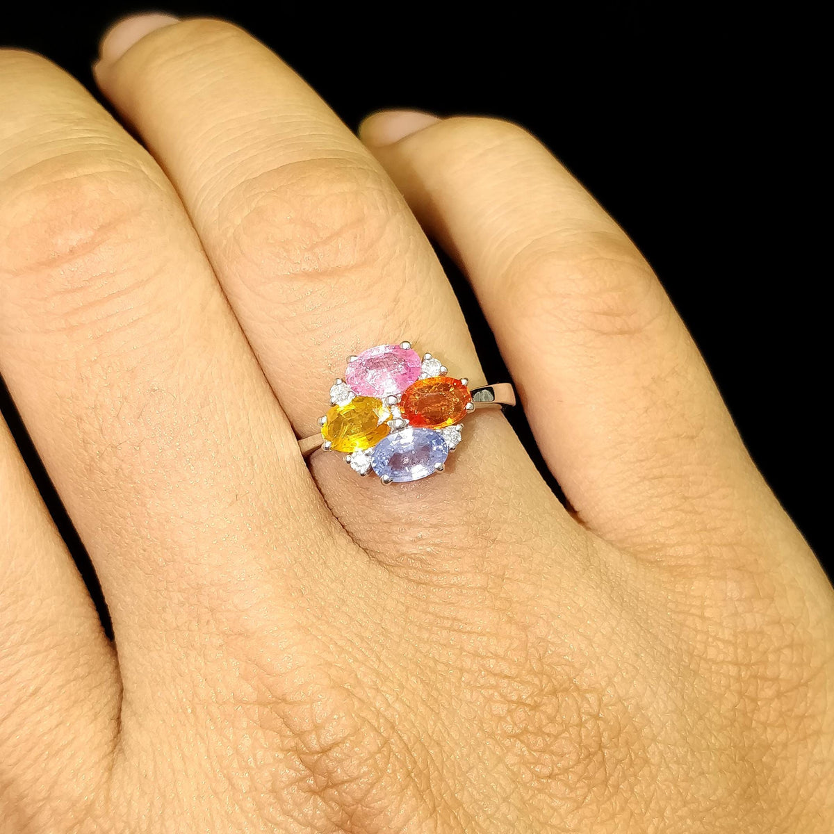Multi Sapphire Oval Cut Ring, 925 Sterling Silver, Colorful Gemstone (September Birthstone)