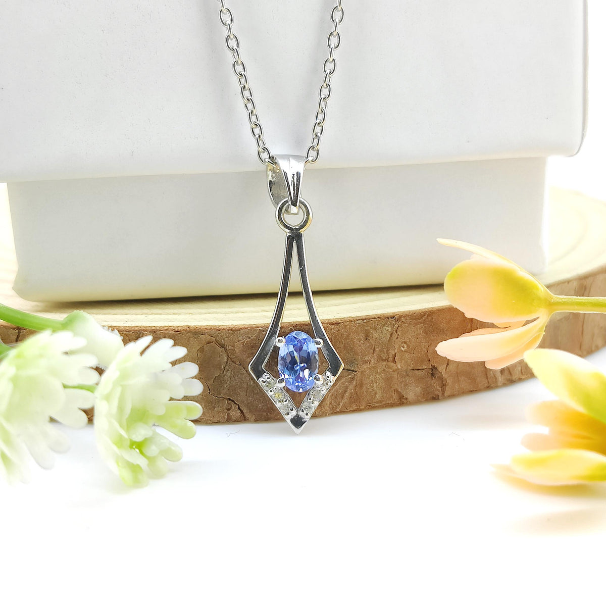 Oval Tanzanite Sterling Silver Pendant, Minimalist December Birthstone Necklace