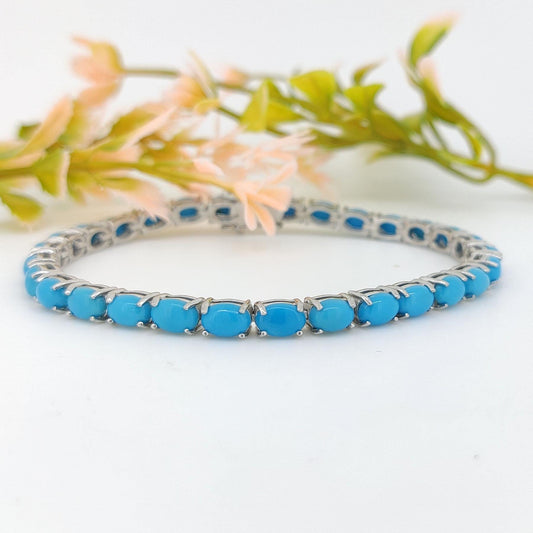 Turquoise Tennis Bracelet- 925 Sterling Silver- December Birthstone-Turquoise Jewelry