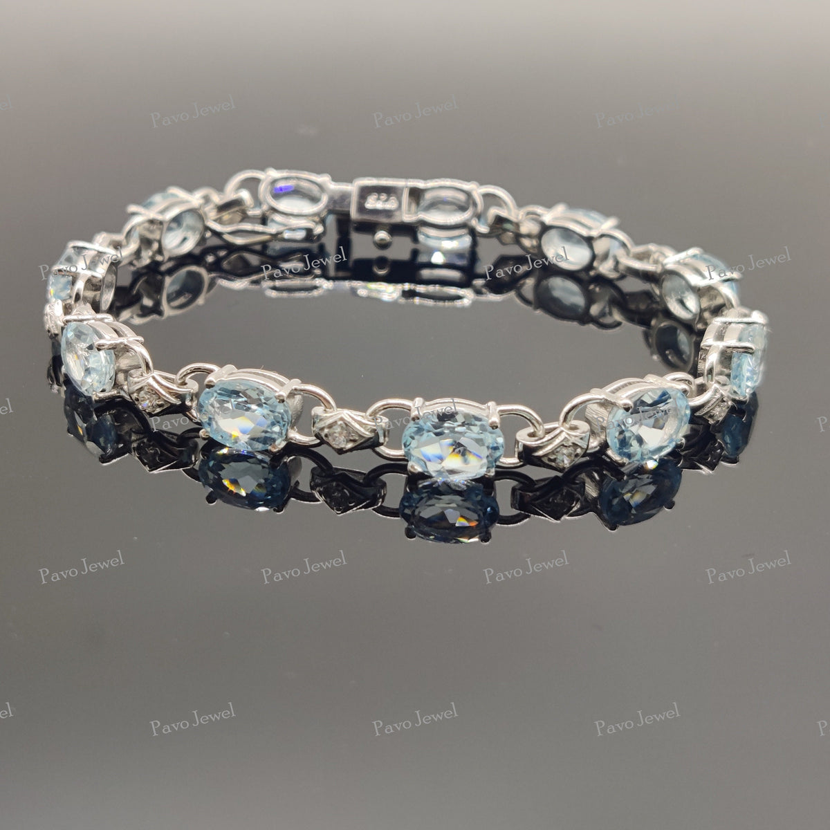 Natural Blue Topaz Gemstone Tennis Bracelet Sterling Silver Handmade Jewelry