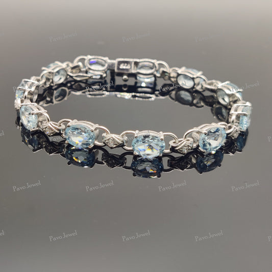 Natural Blue Topaz Gemstone Tennis Bracelet Sterling Silver Handmade Jewelry